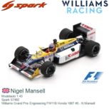 Modelauto 1:43 | Spark S7482 | Williams Grand Prix Engineering FW11B Honda 1987 #5 - N.Mansell Modelauto 1:43 | Spark S7482 | Williams Grand Prix Engineering FW11B Honda 1987 #5 - N.Mansell