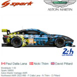 Modelauto 1:43 | Spark S8655 | Aston Martin Vantage AMR | Northwest AMR 2022 #98 - P.Dalla Lana - N.Thiim - D.Pittard Modelauto 1:43 | Spark S8655 | Aston Martin Vantage AMR | Northwest AMR 2022 #98 - P.Dalla Lana - N.Thiim - D.Pittard