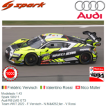 Modelauto 1:43 | Spark SB511 | Audi R8 LMS GT3 | Team WRT 2022 - F.Vervisch - N.Müller - V.Rossi Modelauto 1:43 | Spark SB511 | Audi R8 LMS GT3 | Team WRT 2022 - F.Vervisch - N.Müller - V.Rossi