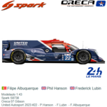 Modelauto 1:43 | Spark S8738 | Oreca 07 Gibson | United Autosport 2023 #22 - P.Hanson - F.Lubin - F.Albuquerque Modelauto 1:43 | Spark S8738 | Oreca 07 Gibson | United Autosport 2023 #22 - P.Hanson - F.Lubin - F.Albuquerque