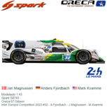 Modelauto 1:43 | Spark S8743 | Oreca 07 Gibson | Inter Europol Competition 2023 #32 - A.Fjordbach - J.Magnussen - M.Kvamme Modelauto 1:43 | Spark S8743 | Oreca 07 Gibson | Inter Europol Competition 2023 #32 - A.Fjordbach - J.Magnussen - M.Kvamme