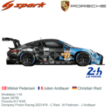 Modelauto 1:43 | Spark S8765 | Porsche 911 RSR | Dempsey Proton Racing 2023 #19 - C.Ried - M.Pedersen - J.Andlauer Modelauto 1:43 | Spark S8765 | Porsche 911 RSR | Dempsey Proton Racing 2023 #19 - C.Ried - M.Pedersen - J.Andlauer