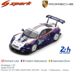 Modelauto 1:87 | Spark 87S142 | Porsche GT 911 RSR LMGTE-PRO 2018 #91 - R.Lietz - F.Makowiecki - G.Bruni Modelauto 1:87 | Spark 87S142 | Porsche GT 911 RSR LMGTE-PRO 2018 #91 - R.Lietz - F.Makowiecki - G.Bruni