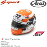 Helm 1:5 | Spark 5HF076 | Arai Helmet | AlphaTauri 2022 #22 - Y.Tsunoda Helm 1:5 | Spark 5HF076 | Arai Helmet | AlphaTauri 2022 #22 - Y.Tsunoda