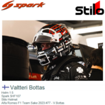 Helm 1:5 | Spark 5HF107 | Stilo Helmet | Alfa Romeo F1 Team Sake 2023 #77 - V.Bottas Helm 1:5 | Spark 5HF107 | Stilo Helmet | Alfa Romeo F1 Team Sake 2023 #77 - V.Bottas