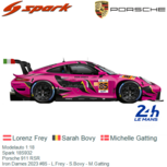 Modelauto 1:18 | Spark 18S932 | Porsche 911 RSR | Iron Dames 2023 #85 - L.Frey - S.Bovy - M.Gatting Modelauto 1:18 | Spark 18S932 | Porsche 911 RSR | Iron Dames 2023 #85 - L.Frey - S.Bovy - M.Gatting
