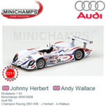 Modelauto 1:43 | Minichamps 400010938 | Audi R8 | Champion Racing 2001 #38 - J.Herbert - A.Wallace Modelauto 1:43 | Minichamps 400010938 | Audi R8 | Champion Racing 2001 #38 - J.Herbert - A.Wallace