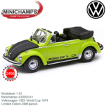 Modelauto 1:43 | Minichamps 430055141 | Volkswagen 1303 World Cup 1974 Modelauto 1:43 | Minichamps 430055141 | Volkswagen 1303 World Cup 1974