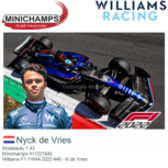 Modelauto 1:43 | Minichamps 417221645 | Williams F1 FW44 2022 #46 - N.de Vries Modelauto 1:43 | Minichamps 417221645 | Williams F1 FW44 2022 #46 - N.de Vries