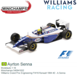 Modelauto 1:18 | Minichamps 540941832 | Williams Grand Prix Engineering FW16 Renault 1994 #2 - A.Senna Modelauto 1:18 | Minichamps 540941832 | Williams Grand Prix Engineering FW16 Renault 1994 #2 - A.Senna