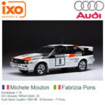 Modelauto 1:18 | IXO-Models 18RMC094C.20 | Audi Sport Quattro 1982 #8 - M.Mouton - F.Pons Modelauto 1:18 | IXO-Models 18RMC094C.20 | Audi Sport Quattro 1982 #8 - M.Mouton - F.Pons