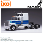 Vrachtwagen 1:43 | IXO-Models TR165.22 | Mack Superliner Magnum Big Sleeper White and Blue 1985 Vrachtwagen 1:43 | IXO-Models TR165.22 | Mack Superliner Magnum Big Sleeper White and Blue 1985