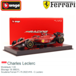 Modelauto 1:43 | Bburago 18-36831L | Scuderia Ferrari F1-75 2022 #16 - C.Leclerc Modelauto 1:43 | Bburago 18-36831L | Scuderia Ferrari F1-75 2022 #16 - C.Leclerc