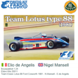 Bouwpakket 1:24 | Ebbro Kits 20011 | Team Essex Lotus 88 Ford Cosworth 1981 - N.Mansell - E.de Angelis Bouwpakket 1:24 | Ebbro Kits 20011 | Team Essex Lotus 88 Ford Cosworth 1981 - N.Mansell - E.de Angelis