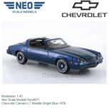 Modelauto 1:43 | Neo Scale Models Neo9571 | Chevrolet Camaro LT Metallic Bright Blue 1978 Modelauto 1:43 | Neo Scale Models Neo9571 | Chevrolet Camaro LT Metallic Bright Blue 1978