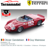 Modelauto 1:18 | Tecnomodel TM18129C | Scuderia Ferrari Dino 246 SP 1962 #152 - O.Gendebien - G.Mairesse - R.Rodriguez Modelauto 1:18 | Tecnomodel TM18129C | Scuderia Ferrari Dino 246 SP 1962 #152 - O.Gendebien - G.Mairesse - R.Rodriguez