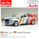 Modelauto 1:18 | Sunstar 4252 | Audi Quattro A1 Votex 1987 #2 - W.Lux - H.Demuth Modelauto 1:18 | Sunstar 4252 | Audi Quattro A1 Votex 1987 #2 - W.Lux - H.Demuth