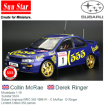 Modelauto 1:18 | Sunstar 5524 | Subaru Impreza WRC 555 1996 #1 - C.McRae - D.Ringer Modelauto 1:18 | Sunstar 5524 | Subaru Impreza WRC 555 1996 #1 - C.McRae - D.Ringer