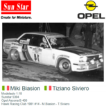 Modelauto 1:18 | Sunstar 5394 | Opel Ascona B 400 | Hawk Racing Club 1981 #14 - M.Biasion - T.Siviero Modelauto 1:18 | Sunstar 5394 | Opel Ascona B 400 | Hawk Racing Club 1981 #14 - M.Biasion - T.Siviero