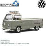 Modelauto 1:18 | Solido 1809402 | Volkswagen Transporter T2 Fladbed Pickup 1968 Modelauto 1:18 | Solido 1809402 | Volkswagen Transporter T2 Fladbed Pickup 1968