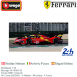 Modelauto 1:18 | Bburago 18-16301-50 | Ferrari 499P Hypercar | AF-Corse 2023 #51 - N.Nielsen - M.Molina - A.Fuoco Modelauto 1:18 | Bburago 18-16301-50 | Ferrari 499P Hypercar | AF-Corse 2023 #51 - N.Nielsen - M.Molina - A.Fuoco