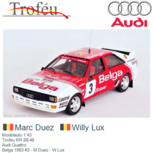 Modelauto 1:43 | Trofeu RR.BE48 | Audi Quattro | Belga 1983 #3 - M.Duez - W.Lux Modelauto 1:43 | Trofeu RR.BE48 | Audi Quattro | Belga 1983 #3 - M.Duez - W.Lux