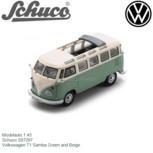 Modelauto 1:43 | Schuco S07297 | Volkswagen T1 Samba Green and Beige Modelauto 1:43 | Schuco S07297 | Volkswagen T1 Samba Green and Beige