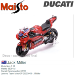 Motorfiets 1:18 | Maisto 36391M | Ducati Desmosedici GP22 | Lenovo Team MotoGP 2022 #43 - J.Miller Motorfiets 1:18 | Maisto 36391M | Ducati Desmosedici GP22 | Lenovo Team MotoGP 2022 #43 - J.Miller