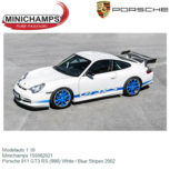 Modelauto 1:18 | Minichamps 155062021 | Porsche 911 GT3 RS (996) White / Blue Stripes 2002 Modelauto 1:18 | Minichamps 155062021 | Porsche 911 GT3 RS (996) White / Blue Stripes 2002
