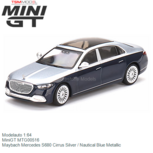 Modelauto 1:64 | MiniGT MTG00516 | Maybach Mercedes S680 Cirrus Silver / Nautical Blue Metallic Modelauto 1:64 | MiniGT MTG00516 | Maybach Mercedes S680 Cirrus Silver / Nautical Blue Metallic
