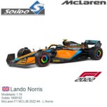 Modelauto 1:18 | Solido 1809102 | McLaren F1 MCL36 2022 #4 - L.Norris Modelauto 1:18 | Solido 1809102 | McLaren F1 MCL36 2022 #4 - L.Norris