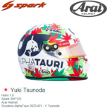 Helm 1:5 | Spark 5HF123 | Arai Helmet | Scuderia AlphaTauri 2023 #21 - Y.Tsunoda Helm 1:5 | Spark 5HF123 | Arai Helmet | Scuderia AlphaTauri 2023 #21 - Y.Tsunoda