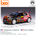 Modelauto 1:43 | IXO-Models RAM888.22 | Citroën C3 Rally2 WRC2 2023 #22 - .Lefebvre - A.Malfoy Modelauto 1:43 | IXO-Models RAM888.22 | Citroën C3 Rally2 WRC2 2023 #22 - .Lefebvre - A.Malfoy