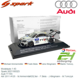 Modelauto 1:43 | Spark 5021100323 | Audi TT RS | Abt 2011 #125 - M.Ammermüller - F.Biela - J.Klingmann - M.Tomczyk Modelauto 1:43 | Spark 5021100323 | Audi TT RS | Abt 2011 #125 - M.Ammermüller - F.Biela - J.Klingmann - M.Tomczyk