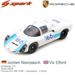 Modelauto 1:43 | Spark S9238 | Porsche 910 1967 #166 - J.Neerpasch - V.Elford Modelauto 1:43 | Spark S9238 | Porsche 910 1967 #166 - J.Neerpasch - V.Elford
