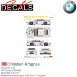 Decal set 1:24 | SK Decals SK24086 | BMW M6 GT3 Pro | Walkenhorst Motorsport 2018 #34 - C.Krognes Decal set 1:24 | SK Decals SK24086 | BMW M6 GT3 Pro | Walkenhorst Motorsport 2018 #34 - C.Krognes