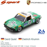 1:18 | Spark 18S855 | Porsche 914/6 GT | Autohaus Max Moritz GmbH 1971 #69 - G.Quist - D.Krumm 1:18 | Spark 18S855 | Porsche 914/6 GT | Autohaus Max Moritz GmbH 1971 #69 - G.Quist - D.Krumm