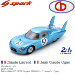 Modelauto 1:43 | Spark S4595 | Automobiles CD SP66 Peugeot 1966 #51 - C.Laurent - .Ogier Modelauto 1:43 | Spark S4595 | Automobiles CD SP66 Peugeot 1966 #51 - C.Laurent - .Ogier