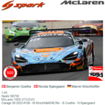 1:43 | Spark SB735 | McLaren 720S GT3 EVO | Garage 59 2023 #159 - M.Kirschhöffer - B.Goethe - N.Kjaergaard 1:43 | Spark SB735 | McLaren 720S GT3 EVO | Garage 59 2023 #159 - M.Kirschhöffer - B.Goethe - N.Kjaergaard