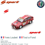 1:43 | Spark S9354 | Alfa Romeo GTV6 | Luigi Racing Team 1983 #29 - Y.Loubet - T.Fond 1:43 | Spark S9354 | Alfa Romeo GTV6 | Luigi Racing Team 1983 #29 - Y.Loubet - T.Fond