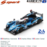 Modelauto 1:43 | Spark S8746 | Oreca 07 Gibson | Alpine ELF Team 2023 #36 - M.Vaxiviere - C.Milesi - J.Canal Modelauto 1:43 | Spark S8746 | Oreca 07 Gibson | Alpine ELF Team 2023 #36 - M.Vaxiviere - C.Milesi - J.Canal