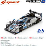 Modelauto 1:43 | Spark S8747 | Oreca 07 Gibson | COOL Racing 2023 #37 - A.Coigny - M.Jakobsen - N.Lapierre Modelauto 1:43 | Spark S8747 | Oreca 07 Gibson | COOL Racing 2023 #37 - A.Coigny - M.Jakobsen - N.Lapierre