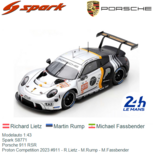 Modelauto 1:43 | Spark S8771 | Porsche 911 RSR | Proton Competition 2023 #911 - R.Lietz - M.Rump - M.Fassbender Modelauto 1:43 | Spark S8771 | Porsche 911 RSR | Proton Competition 2023 #911 - R.Lietz - M.Rump - M.Fassbender