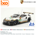 Modelauto 1:18 | IXO-Models LEGT18023 | Porsche 911 RSR LMGTE White / Black / Gold 2019 #91 - R.Lietz - F.Makowiecki - G.Bruni Modelauto 1:18 | IXO-Models LEGT18023 | Porsche 911 RSR LMGTE White / Black / Gold 2019 #91 - R.Lietz - F.Makowiecki - G.Bruni