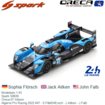Modelauto 1:43 | Spark S8639 | Oreca 07 Gibson | Algarve Pro Racing 2022 #47 - S.Flörsch - J.Aitken - J.Falb Modelauto 1:43 | Spark S8639 | Oreca 07 Gibson | Algarve Pro Racing 2022 #47 - S.Flörsch - J.Aitken - J.Falb
