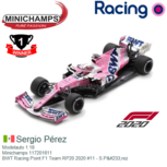 Modelauto 1:18 | Minichamps 117201611 | BWT Racing Point F1 Team RP20 2020 #11 - S.Pérez Modelauto 1:18 | Minichamps 117201611 | BWT Racing Point F1 Team RP20 2020 #11 - S.Pérez